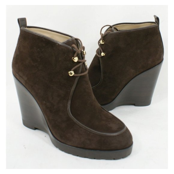 $600 Michael Kors Collection Beth Wedge Booties Boot Rich Suede Brown 37.5 (Z1) - Picture 1 of 8